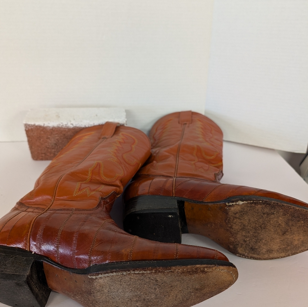 Boots  Men's Cowboy Western Brown Exotic Leather Cowboy Boots Size 11 - Picture 3 of 16